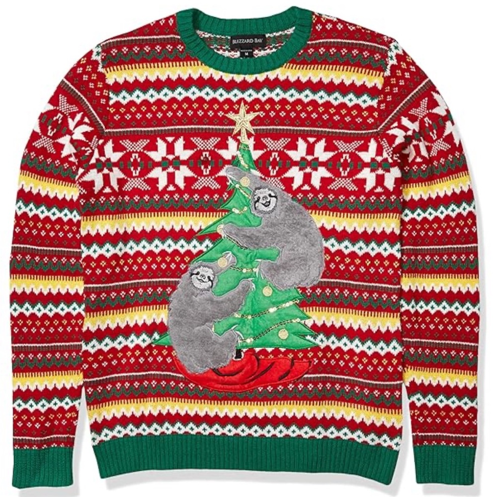 Blizzard Bay Men's Cotton Sloths Hug Ugly Christmas Sweater Small